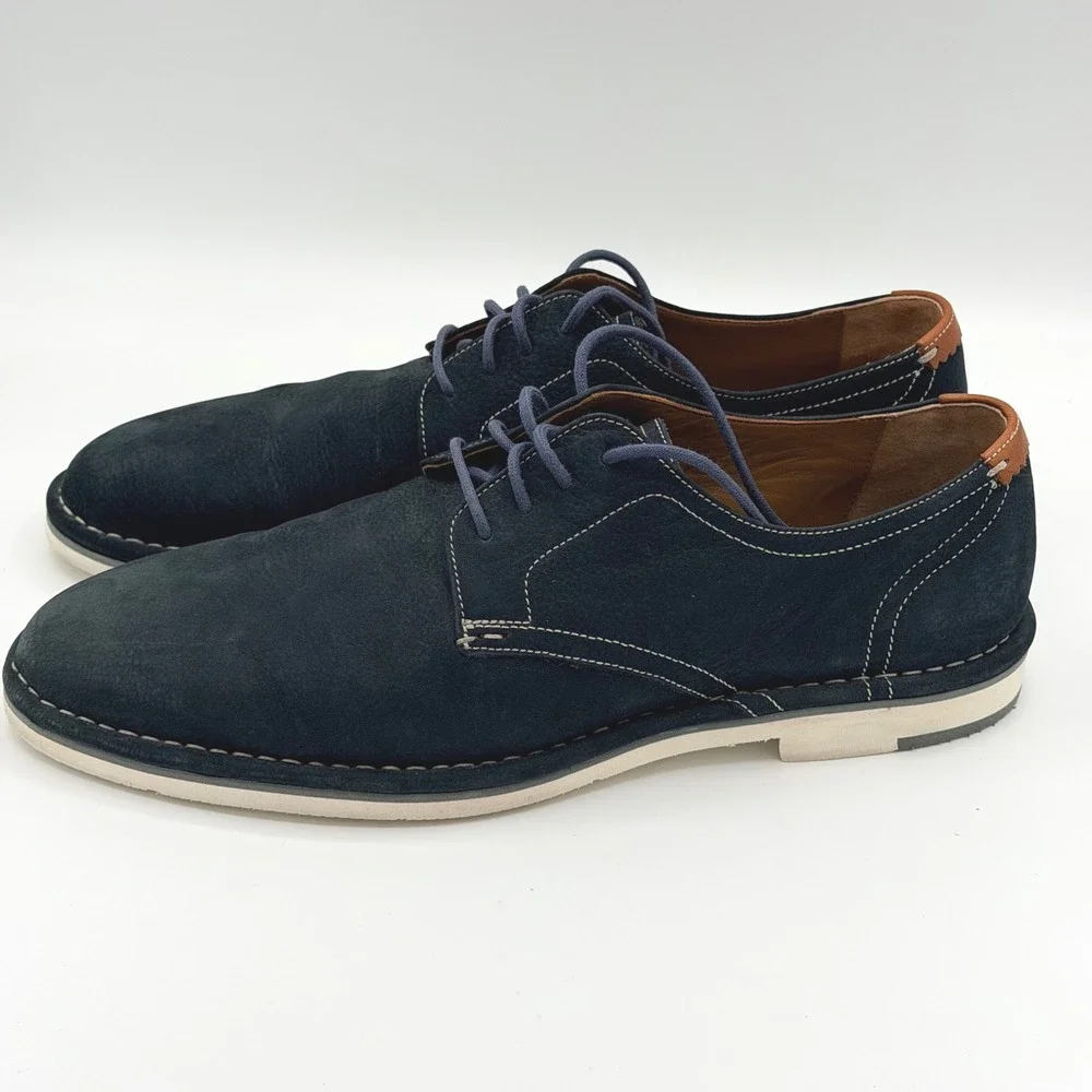 Johnston & Murphy Mens 9.5M Luke Navy Blue Suede Derby Shoes Lace Up Casual Work